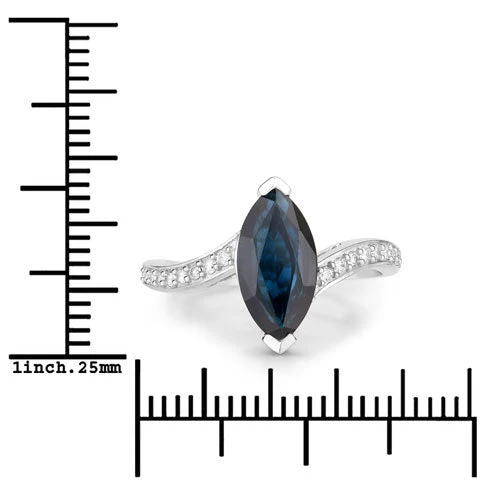 2.26 Carat Genuine Blue Sapphire and White Diamond 14K White Gold Ring - Image 3