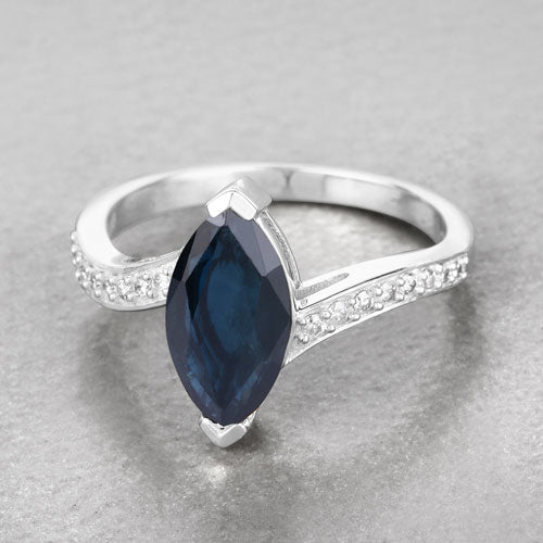 2.26 Carat Genuine Blue Sapphire and White Diamond 14K White Gold Ring - Image 4