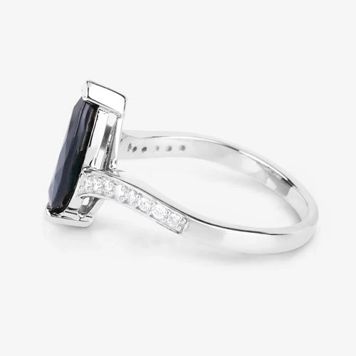 2.26 Carat Genuine Blue Sapphire and White Diamond 14K White Gold Ring - Image 6