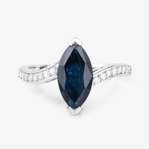 2.26 Carat Genuine Blue Sapphire and White Diamond 14K White Gold Ring - Image 8
