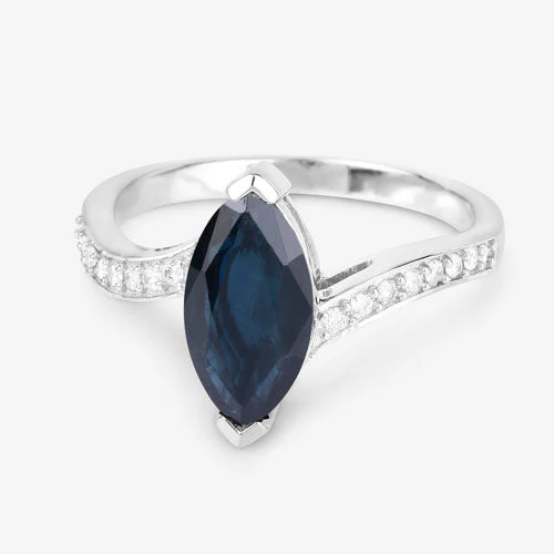 2.26 Carat Genuine Blue Sapphire and White Diamond 14K White Gold Ring - Image 9