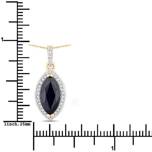 2.27 Carat Genuine Blue Sapphire and White Diamond 10K Yellow Gold Pendant - Image 3