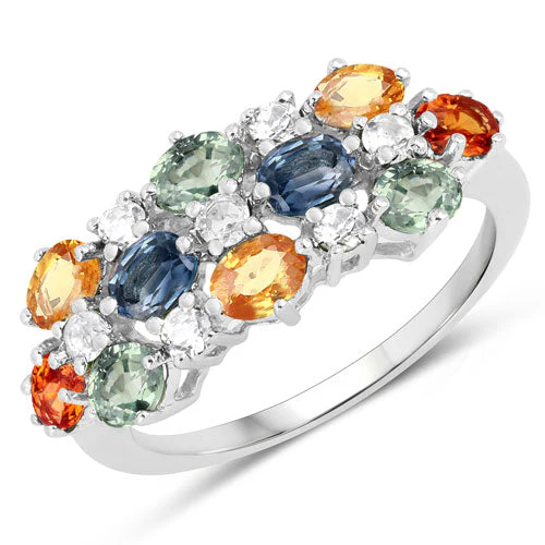 2.28 Carat Genuine Multi Sapphire and White Topaz .925 Sterling Silver Ring - Image 2