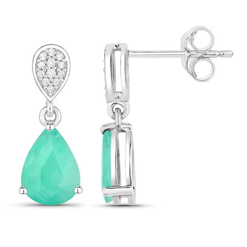 2.28 Carat Genuine Zambian Emerald and White Diamond 10K White Gold Earrings - Image 2