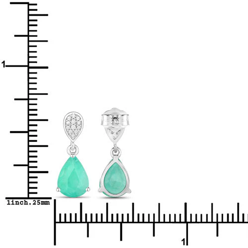 2.28 Carat Genuine Zambian Emerald and White Diamond 10K White Gold Earrings - Image 3