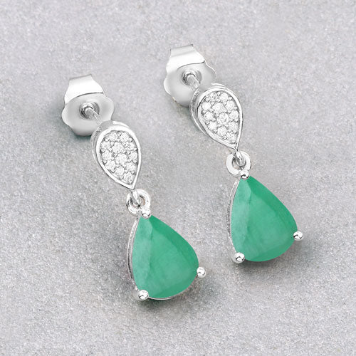 2.28 Carat Genuine Zambian Emerald and White Diamond 10K White Gold Earrings - Image 4
