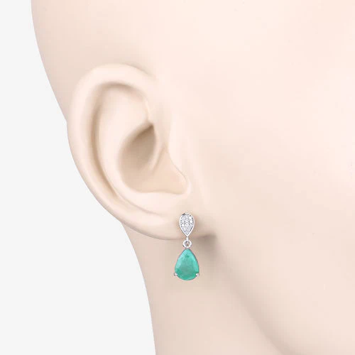 2.28 Carat Genuine Zambian Emerald and White Diamond 10K White Gold Earrings - Image 5