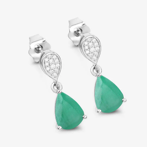 2.28 Carat Genuine Zambian Emerald and White Diamond 10K White Gold Earrings - Image 6