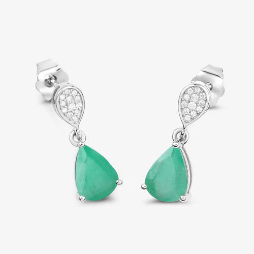 2.28 Carat Genuine Zambian Emerald and White Diamond 10K White Gold Earrings - Image 7