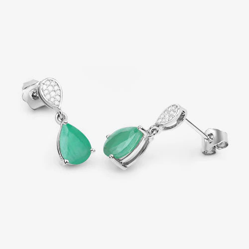 2.28 Carat Genuine Zambian Emerald and White Diamond 10K White Gold Earrings - Image 8