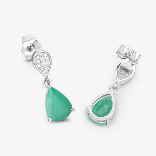 2.28 Carat Genuine Zambian Emerald and White Diamond 10K White Gold Earrings - Image 9