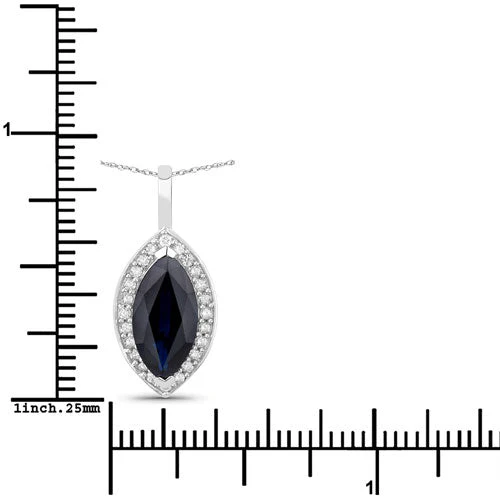 2.29 Carat Genuine Blue Sapphire and White Diamond 10K White Gold Pendant - Image 3