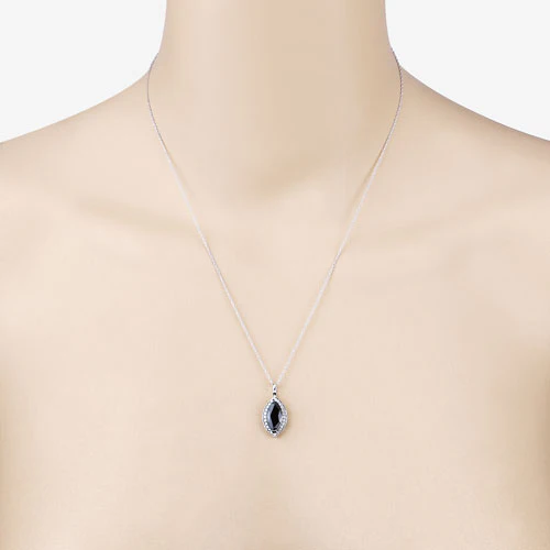 2.29 Carat Genuine Blue Sapphire and White Diamond 10K White Gold Pendant - Image 6