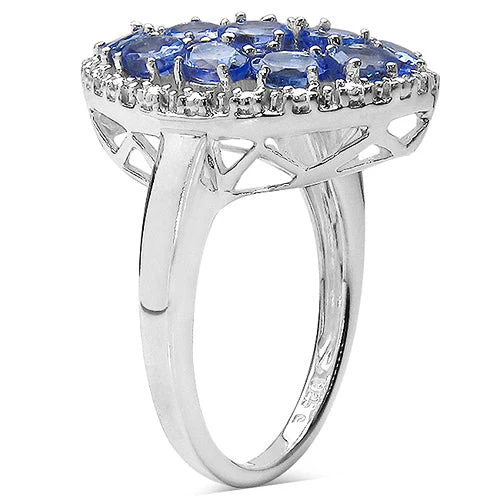 2.29 Carat Genuine Tanzanite & White Topaz .925 Sterling Silver Ring - Image 2