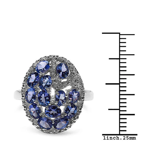 2.29 Carat Genuine Tanzanite & White Topaz .925 Sterling Silver Ring - Image 3
