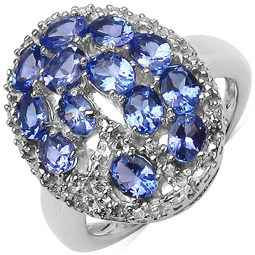 2.29 Carat Genuine Tanzanite & White Topaz .925 Sterling Silver Ring - Image 4