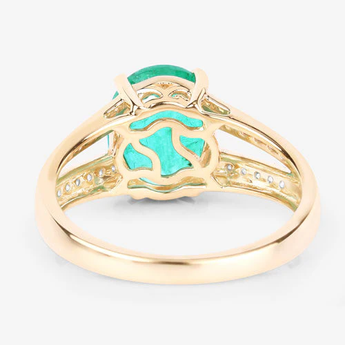 2.29 Carat Genuine Zambian Emerald and White Diamond 14K Yellow Gold Ring - Image 7