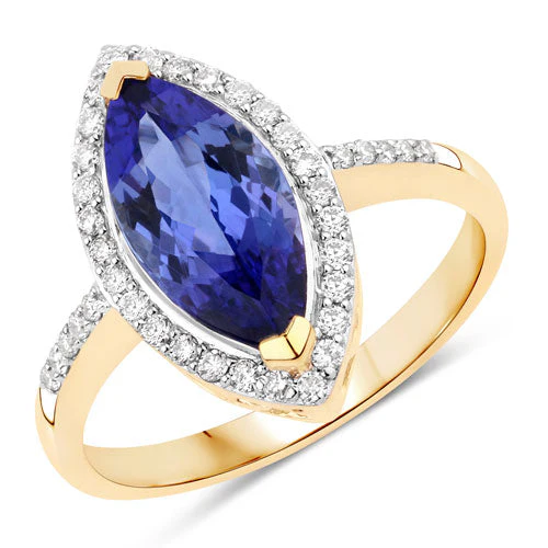 2.33 Carat Genuine Tanzanite and White Diamond 14K Yellow Gold Ring - Image 4
