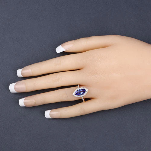 2.33 Carat Genuine Tanzanite and White Diamond 14K Yellow Gold Ring - Image 6