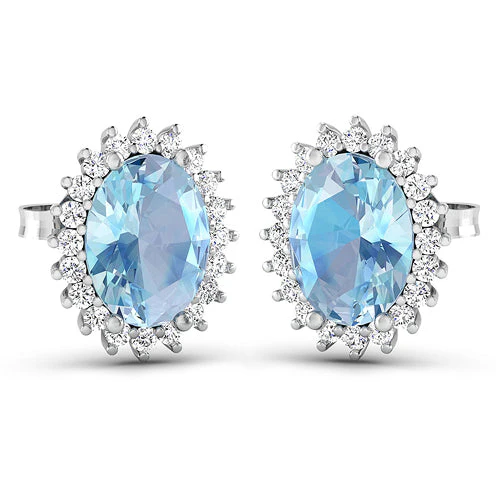 2.36 Carat Genuine Aquamarine and White Diamond 14K White Gold Earrings - Image 2