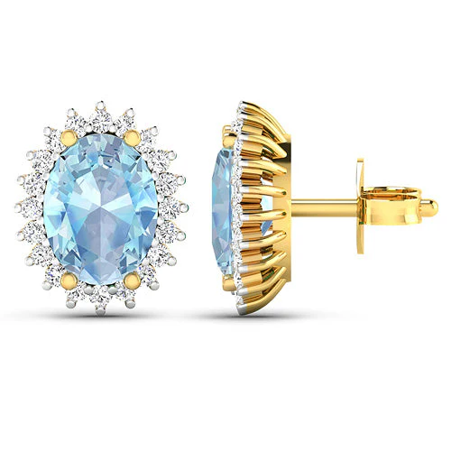 2.36 Carat Genuine Aquamarine and White Diamond 14K Yellow Gold Earrings - Image 8