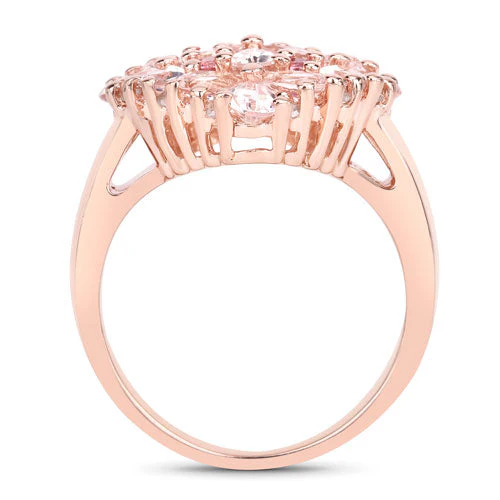 "2.36 Carat Genuine Morganite, Pink Tourmaline and White Diamond .925 Sterling Silver Ring - Image 2
