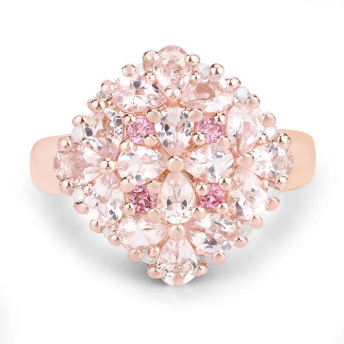 "2.36 Carat Genuine Morganite, Pink Tourmaline and White Diamond .925 Sterling Silver Ring - Image 3