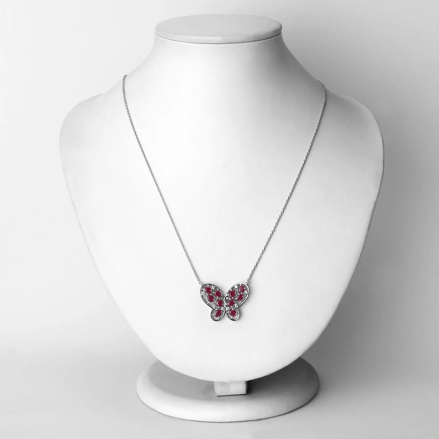 2.36 Carat Genuine Ruby and White Zircon .925 Sterling Silver Necklace - Image 2
