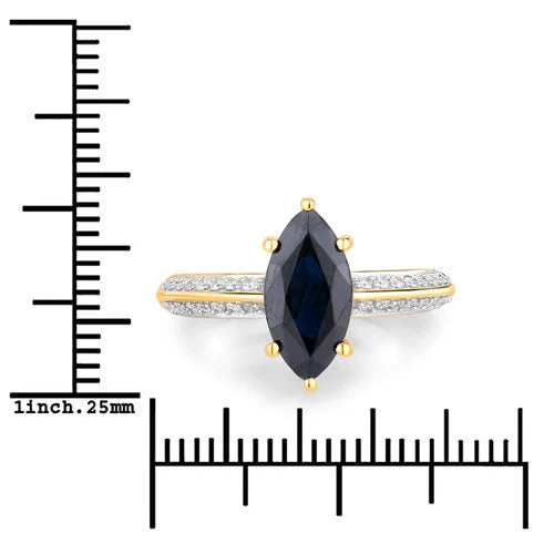 2.39 Carat Genuine Blue Sapphire and White Diamond 10K Yellow Gold Ring - Image 3