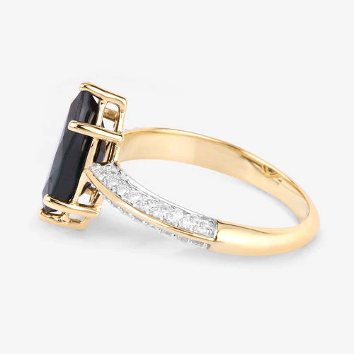2.39 Carat Genuine Blue Sapphire and White Diamond 10K Yellow Gold Ring - Image 6