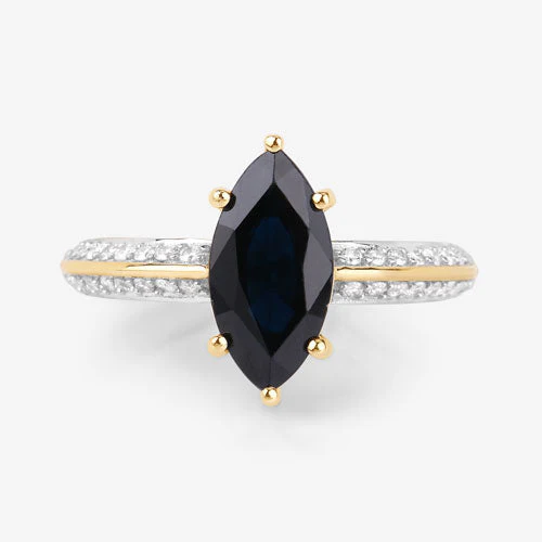 2.39 Carat Genuine Blue Sapphire and White Diamond 10K Yellow Gold Ring - Image 8