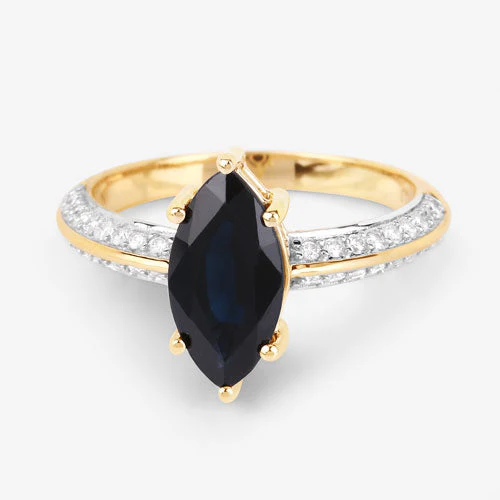 2.39 Carat Genuine Blue Sapphire and White Diamond 10K Yellow Gold Ring - Image 9