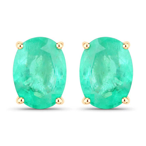 2.40 Carat Genuine Zambian Emerald 10K Yellow Gold Earrings
