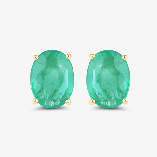2.40 Carat Genuine Zambian Emerald 10K Yellow Gold Earrings - Image 10