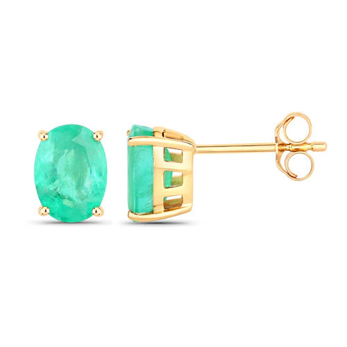 2.40 Carat Genuine Zambian Emerald 10K Yellow Gold Earrings - Image 2