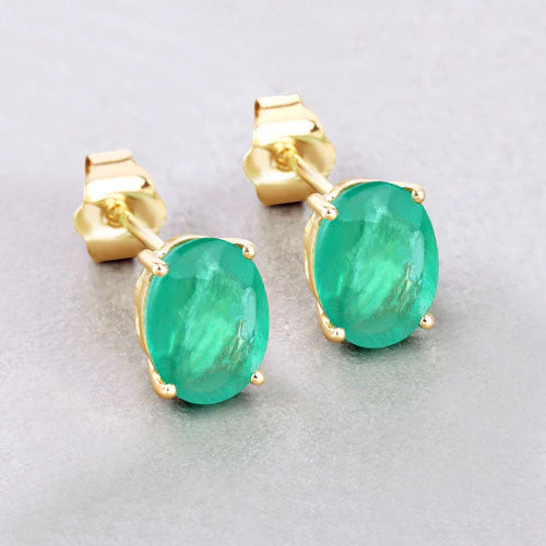 2.40 Carat Genuine Zambian Emerald 10K Yellow Gold Earrings - Image 4