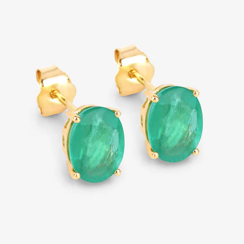 2.40 Carat Genuine Zambian Emerald 10K Yellow Gold Earrings - Image 6