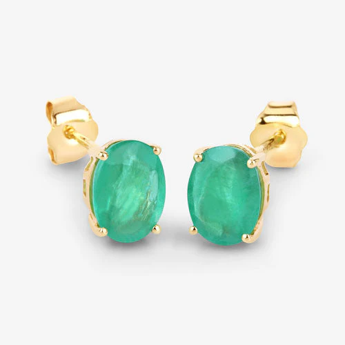 2.40 Carat Genuine Zambian Emerald 10K Yellow Gold Earrings - Image 7