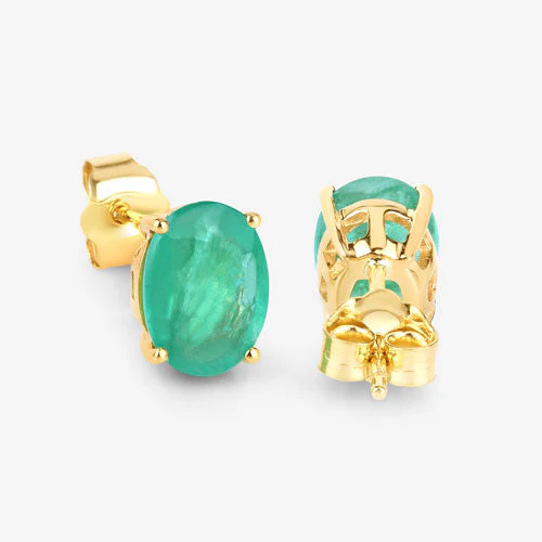 2.40 Carat Genuine Zambian Emerald 10K Yellow Gold Earrings - Image 9