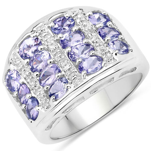 2.42 Carat Genuine Tanzanite and White Topaz .925 Sterling Silver Ring - Image 2