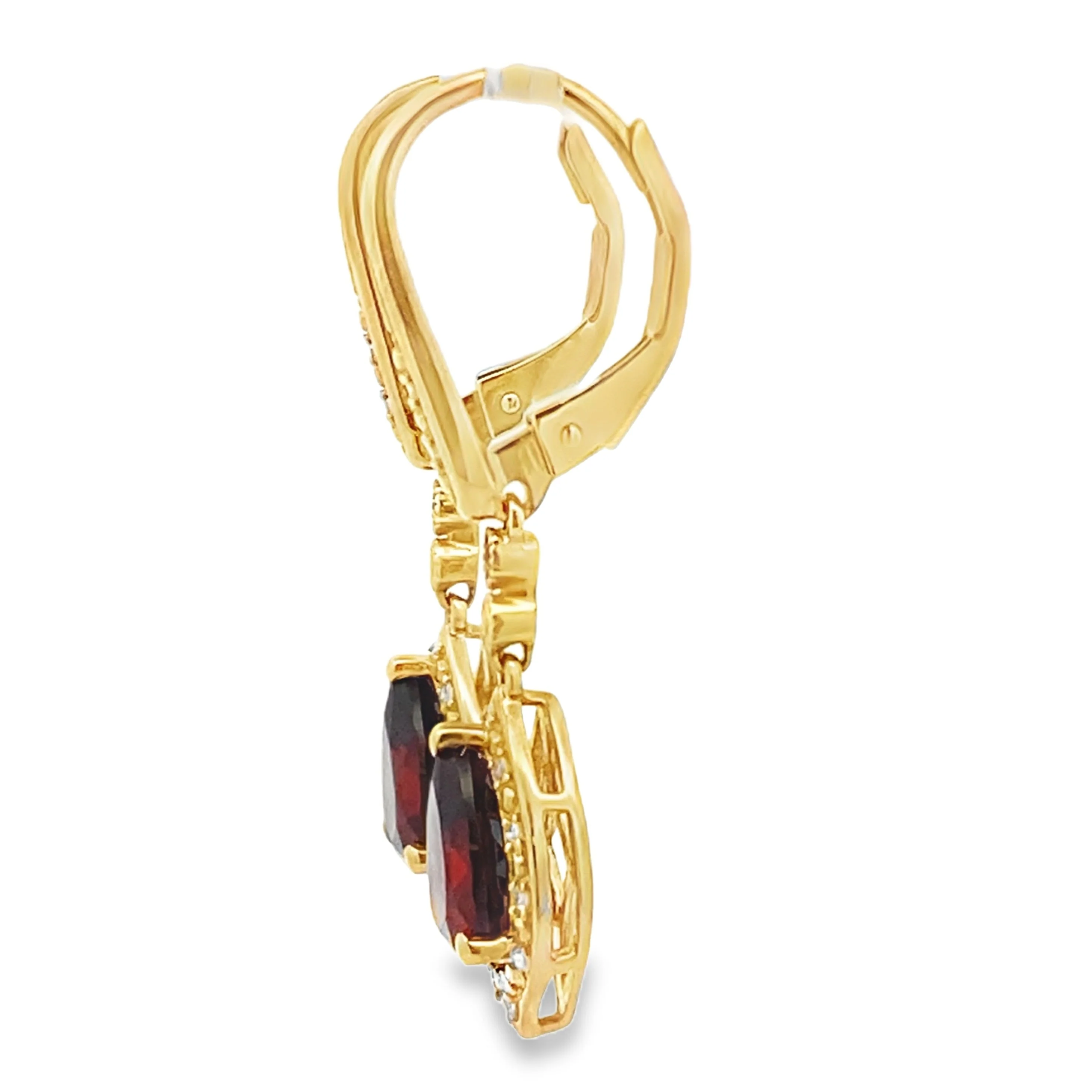 2.43ct Garnet Diamond Dangle Earrings 10KT Yellow Gold - Image 2