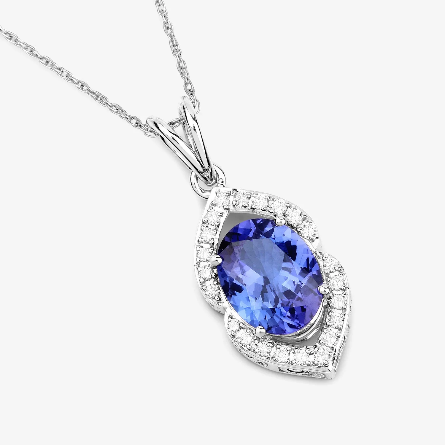 2.44 Carat Genuine Tanzanite and White Diamond 14K White Gold Pendant - Image 2
