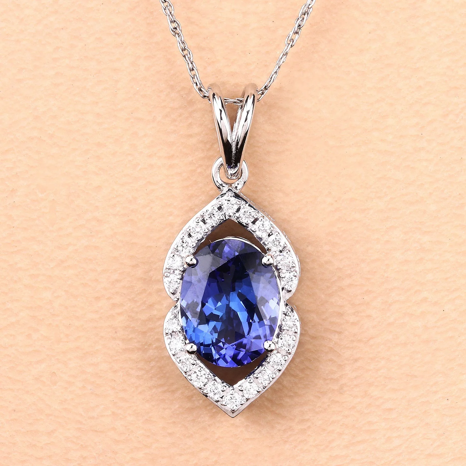 2.44 Carat Genuine Tanzanite and White Diamond 14K White Gold Pendant - Image 3