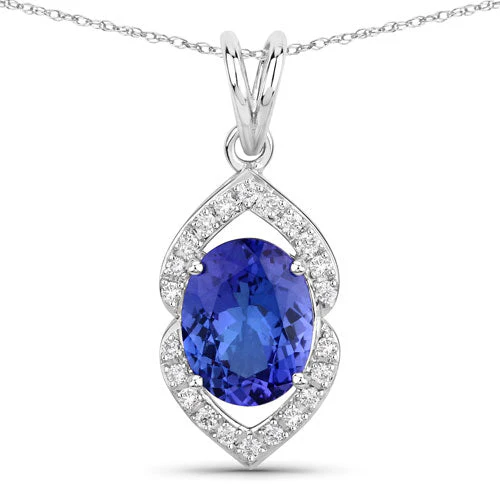 2.44 Carat Genuine Tanzanite and White Diamond 14K White Gold Pendant - Image 5