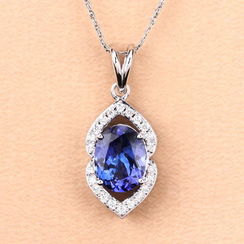 2.44 Carat Genuine Tanzanite and White Diamond 14K White Gold Pendant - Image 7