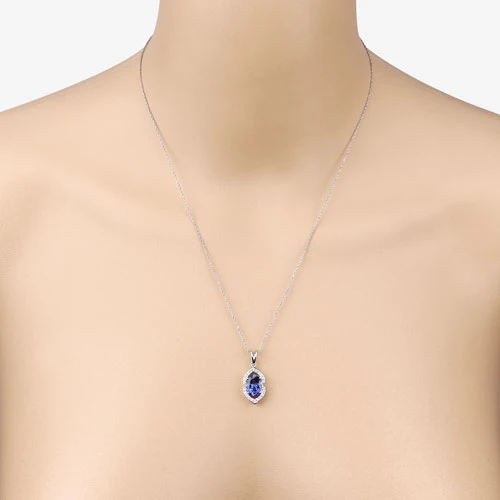 2.44 Carat Genuine Tanzanite and White Diamond 14K White Gold Pendant - Image 8