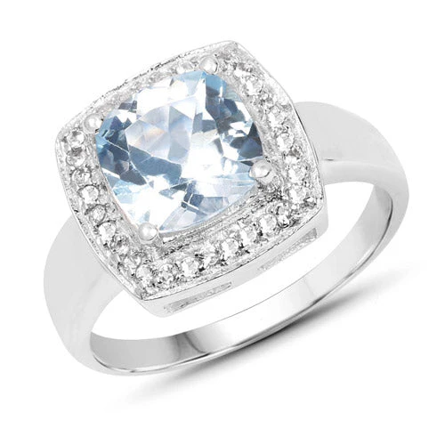 2.46 Carat Genuine Blue Topaz and White Topaz .925 Sterling Silver Ring - Image 4