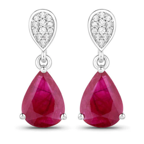 2.46 Carat Genuine Ruby and White Diamond 14K White Gold Earrings