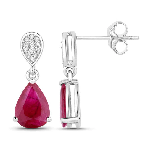 2.46 Carat Genuine Ruby and White Diamond 14K White Gold Earrings - Image 2