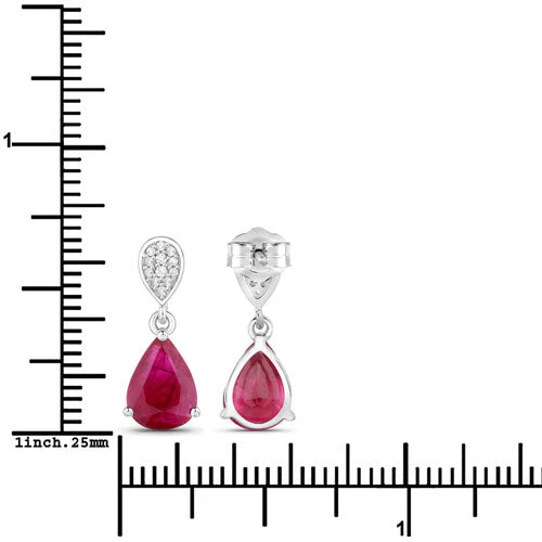 2.46 Carat Genuine Ruby and White Diamond 14K White Gold Earrings - Image 3